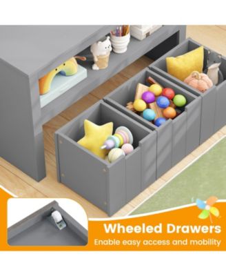 3-Drawer Kids Storage Cabinet with Wheels and Convertible Cube Shelf