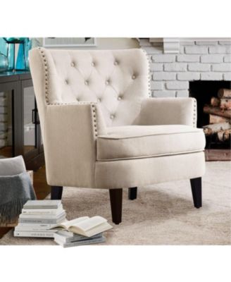 Vintage Button-Tufted Velvet Accent Chair with Nailhead Trim and Solid Wood Legs