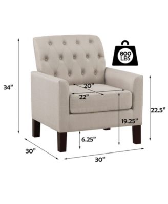Classic Button-Tufted Linen Accent Chair with Solid Wood Legs