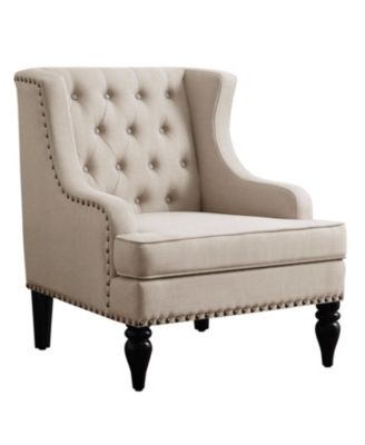 Vintage Button-Tufted Linen Accent Chair with Nailhead Trim, Plush Seat and Solid Wood Legs