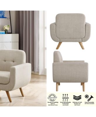 Compact Button-Tufted Linen Loveseat in Breathable Fabric with Solid Wood Legs