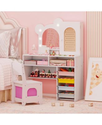 Children s Vanity with LED Lights and 5 Drawers, Kids Makeup Table