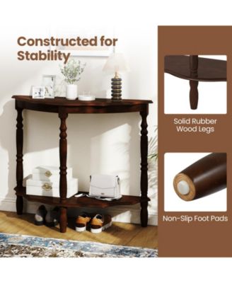 42-Inch Half Moon Console Table with Lower Shelf Espresso