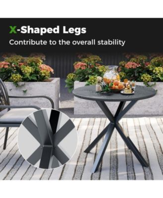 33.5 in Round Outdoor Patio Bistro Table with Wood-Like Metal Top