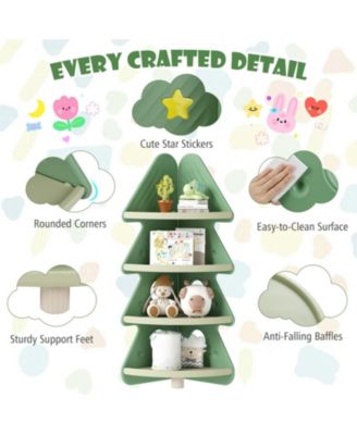 4-Tier Kids Corner Bookshelf with Tree-Shaped Design and Display Shelves