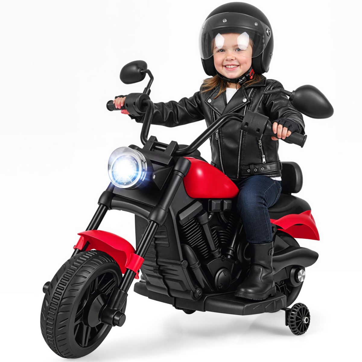 Slickblue 6V Electric Kids Motorcycle with Training Wheels, Headlight and Music