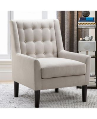 Velvet Button-Tufted Accent Chair with Ergonomic Back and Solid Wood Legs