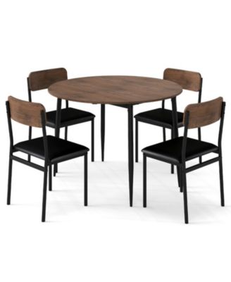 5-Piece Round Drop Leaf Dining Table Set with 4 Upholstered Chairs