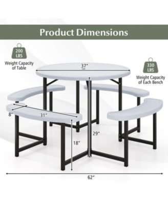 Round HDPE Picnic Table and Bench Set for 4-8 People with Umbrella Hole