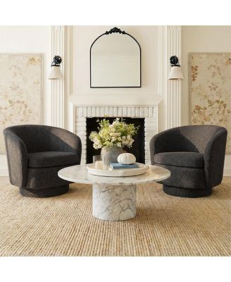 30.5 Swivel Barrel Accent Chair, Textured Fabric Round Armchair, 1 Pc