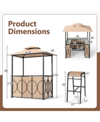  FT Grill Gazebo Set with 2 Bar Stools, Bar Table and Double Roof Canopy