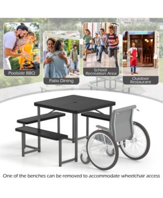 Square HDPE Outdoor Picnic Table and 4-Bench Set for 4-8 People