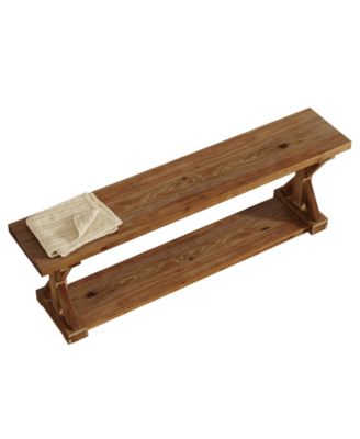 Solid Wood Dining Bench, Rustic Farmhouse Bench for Dining Table, 2-Tier Wooden Storage Seat