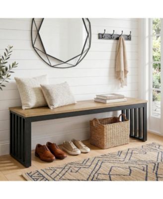 Entryway Bench, 47.3" Industrial End of Bed Bench with Sturdy Metal Frame, Wooden Indoor Bench