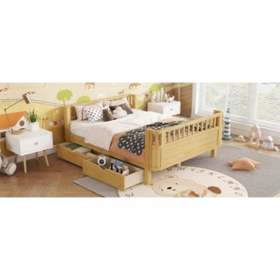 Full Wood Platform Bed with Rails