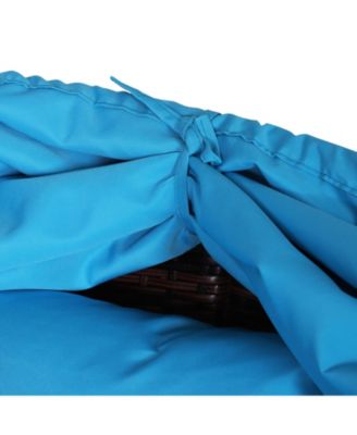 4-Piece Rattan Patio Furniture Set, Round Convertible Daybed or Sunbed with Adjustable Sun Canopy, Sectional Sofa, 2 Chairs, Table, 3 Pillows, Blue