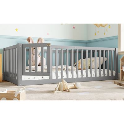 Bed Floor Bed with Safety Guardrails and Door for Kids