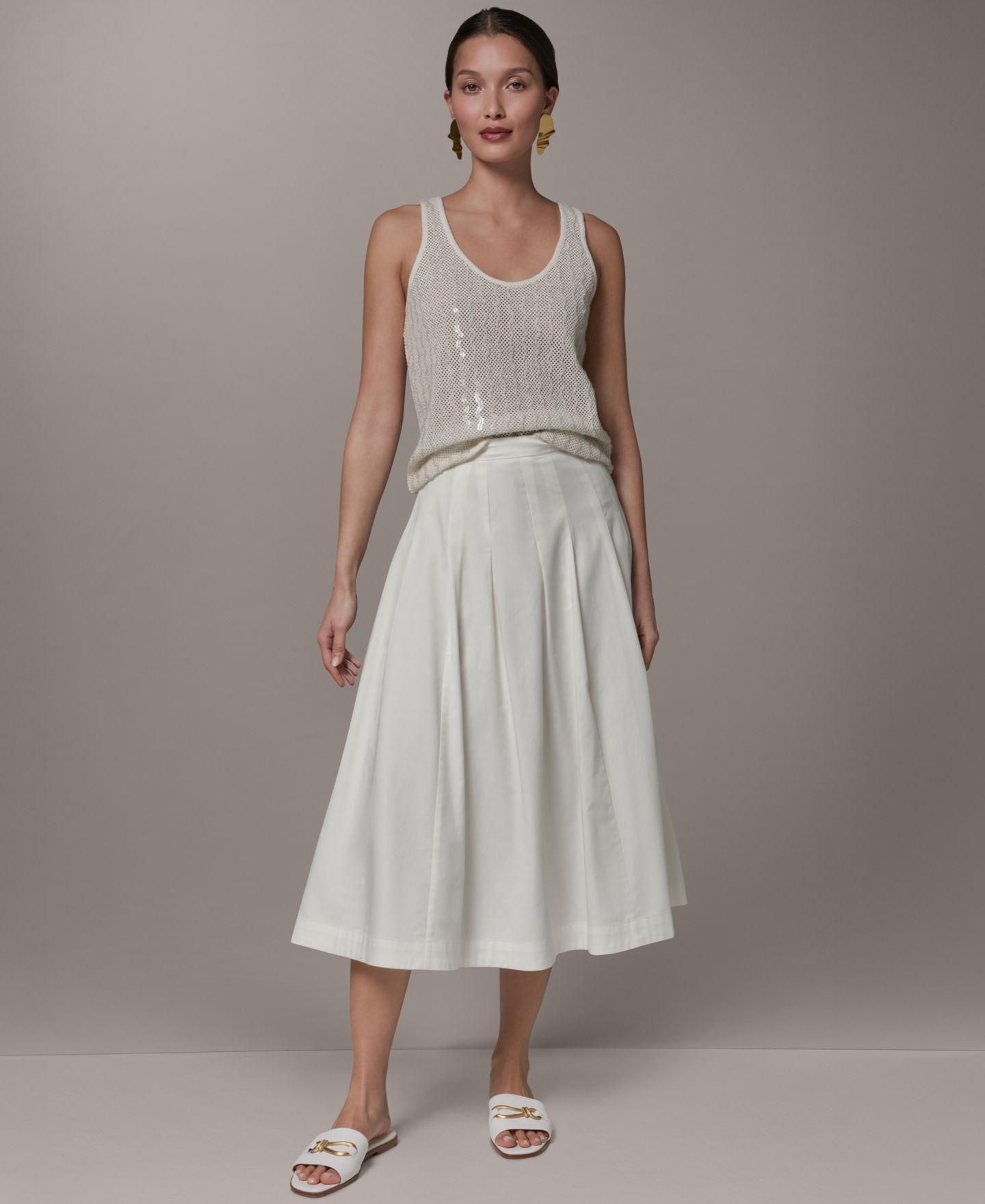 Женская юбка Donna Karan New York Pleated Midi, цвет: Кремовый — фото 6
