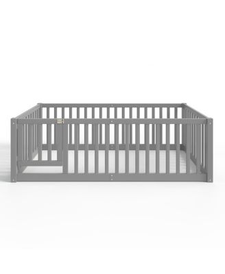 Bed Floor Bed with Safety Guardrails and Door for Kids