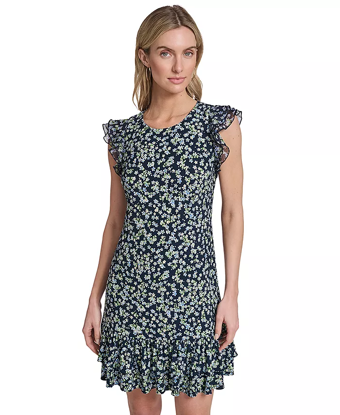 Women's Short Jersey with Flutter-Sleeve and Bottom Shift Dress - thumbnail 2