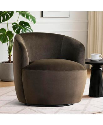 Velvet Swivel Barrel Accent Chair 27 Inch Wide Upholstered 1 Piece