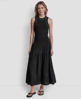 Women's Smocked-Waist Tiered Maxi Skirt