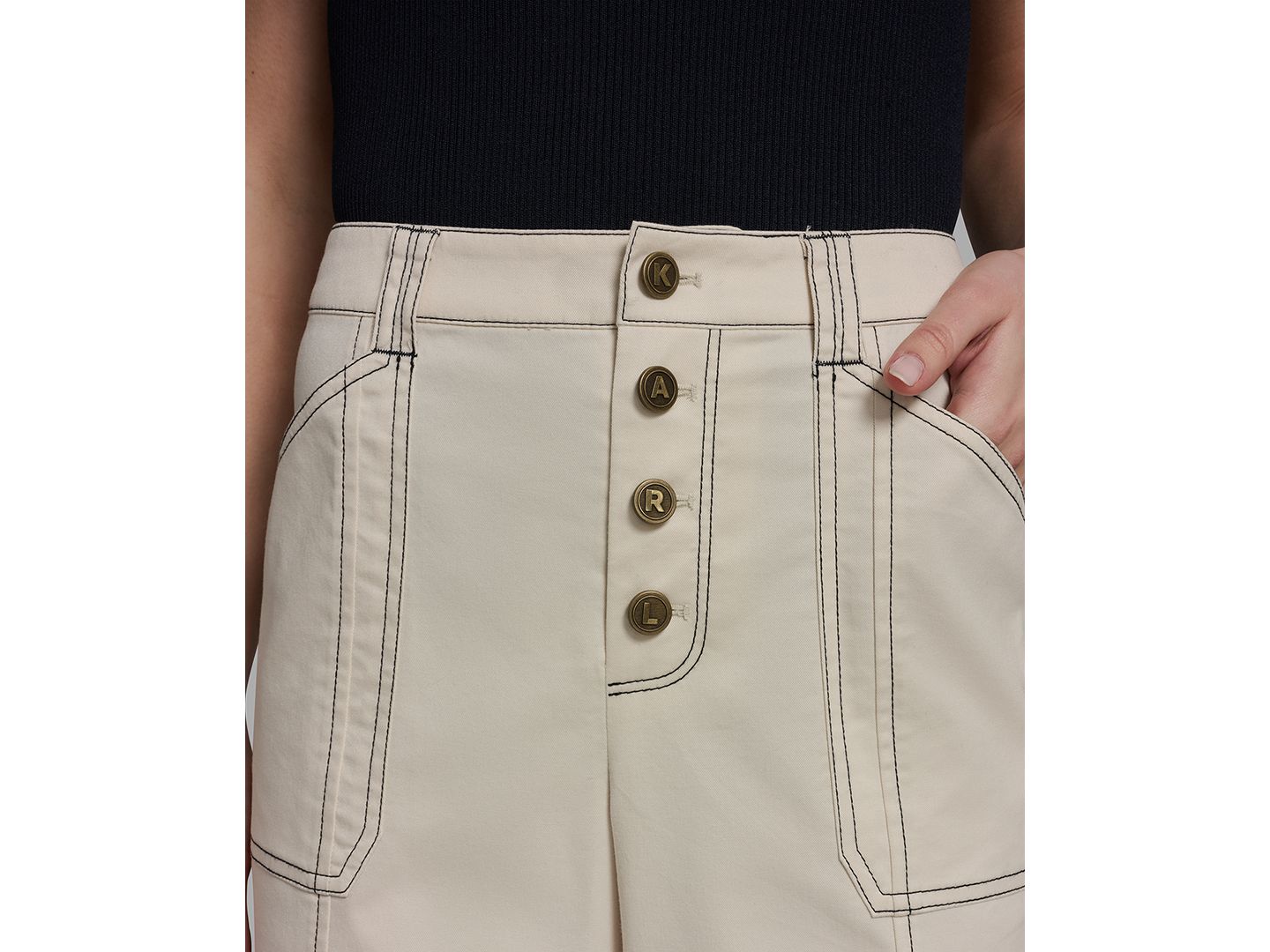 Женские брюки KARL LAGERFELD PARIS Petite Mid-Rise Wide-Leg, цвет: Бисквитный — фото 4