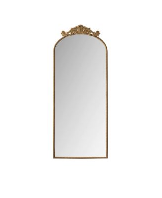 58" x 24" Arched Full-Length Wall Mirror with Ornate Carved Applique Top for Living Room or Bedroom