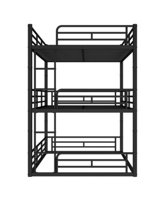 Metal Triple Bunk Bed with Guardrails