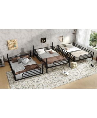 Metal Triple Bunk Bed with Guardrails