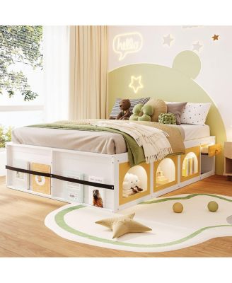 Platform Bed w/ Bookshelf, LED, Drawer