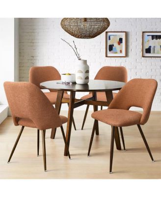 Set of 4 Upholstered Dining Chairs, Modern Fabric, Walnut Metal Legs