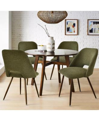 Set of 4 Upholstered Dining Chairs, Modern Fabric, Walnut Metal Legs