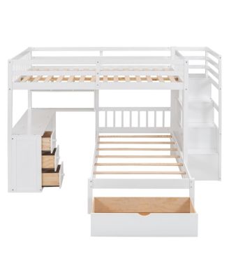 Full Over Twin Bunk Bed with Desk, Drawers and Shelves