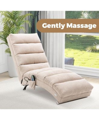 Luxury Upholstered Chaise Lounge Chair with Gentle Vibration Function, Linen Leisure Recliner Sofa for Living Room