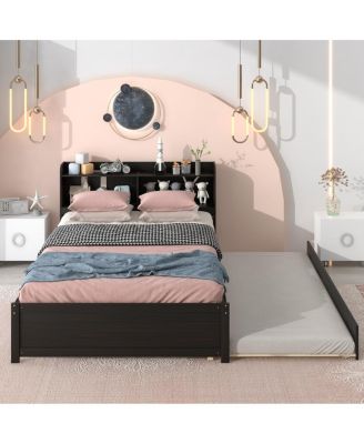 Bed with Trundle and Bookcase Headboard, Espresso