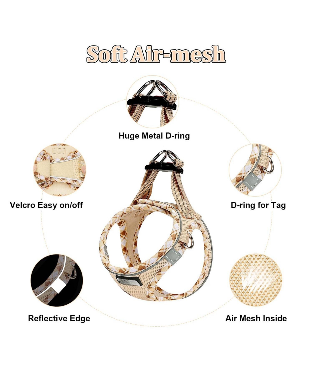 Aronkl Soft Mesh No-Choke Step-In Dog Cat Harness Leash Set Reflective Breathable for Small Pets