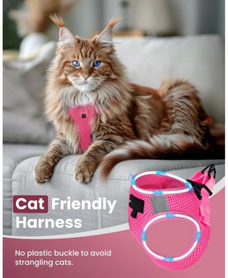 Escape Proof Cat Harness and Leash Set Adjustable Lightweight Soft Vest with Reflective Strip for Walking