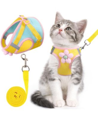 Cat Harness Leash Set Escape Proof Adjustable Breathable Mesh Reflective Strips Flower Cute Walking