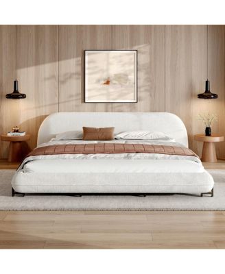 Cal King Boucle Upholstered Platform Bed w/ Curve Headboard