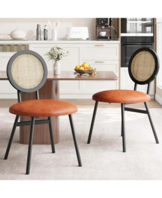 Set of 2 Rattan Kitchen Chairs with Thick Upholstery, Modern Dining Chairs