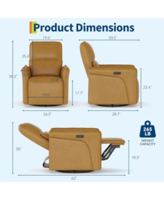 Leather Recliner Chair, 360degree(s) Swivel Power Rocker, Lumbar Support, USB, Footrest, Accent Chair