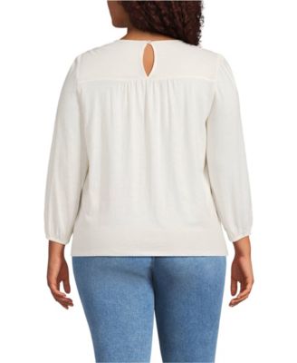 Plus Size 3/4 Sleeve Eyelet Mix Flowy Top