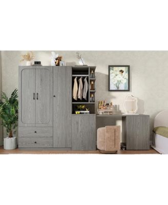 2-Door Wardrobe w/Hanging Rod, Desk and Drawers