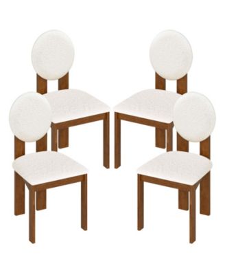 4PCS Dining Chairs Upholstered Sherpa Fabric Kitchen Chairs w/ Rubber Wood Legs