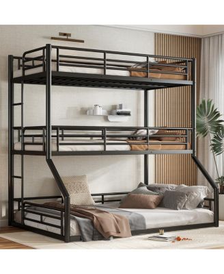 Metal Triple Bunk Bed with Guardrails