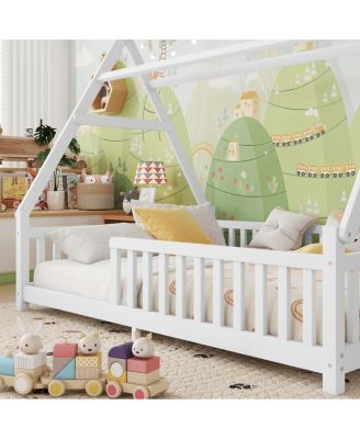 House Bed with Light, Low Floor, Fence and Roof