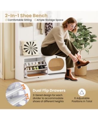 4-in-1 Entryway Hall Tree with Coat Rack, Shoe Bench and Flip Drawers