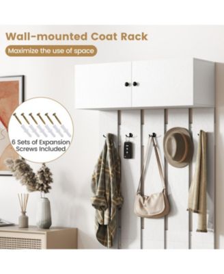Wall Mounted Entryway Coat Rack with Storage Cabinet and 5 Hooks