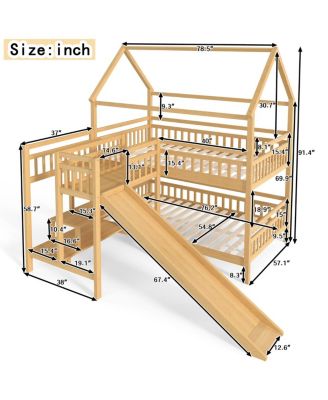 House Bunk Bed with Slide and Storage Stairs